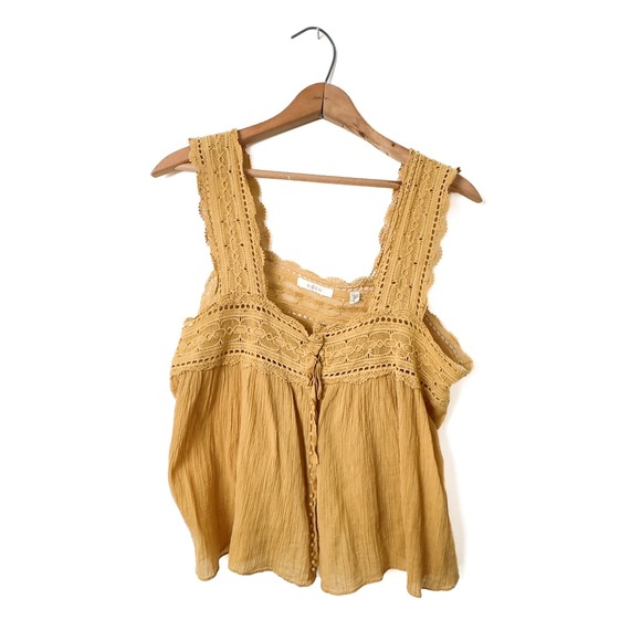 Doen Tops - DÔEN Vera Golden Cotton Lace Tank Hand-Feel Texture, Soft Prairie Silhouette - L
